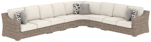 Sporting an easy-on-the-eyes look inspired by driftwood, this 6-piece sectional elevates the art of indoor-outdoor living. Beautiful and durable enough for indoor and outdoor use, this high-style/low-maintenance sectional entices with plush, removable cus