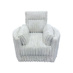 Meet the Embrace Swivel Chair in Cozy Fabric. Crafted with 100% Gray Polyester Fabric, its plush, blanket-like texture promises unparalleled comfort. The chair-'s rounded frame, complemented by two arm pillows, ensures a snug embrace, perfect for unwindin