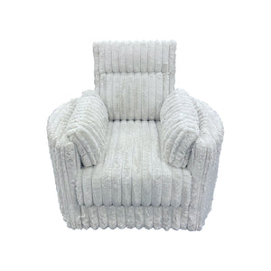 Meet the Embrace Swivel Chair in Cozy Fabric. Crafted with 100% Gray Polyester Fabric, its plush, blanket-like texture promises unparalleled comfort. The chair-'s rounded frame, complemented by two arm pillows, ensures a snug embrace, perfect for unwindin