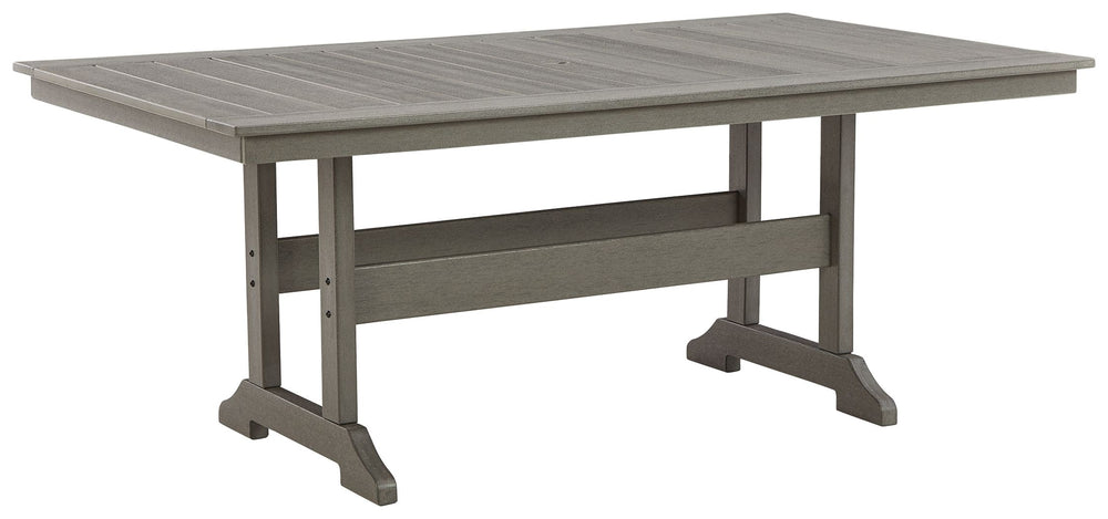 Itâ€™s the dawn of a new day for gray. Embrace the style trend with this outdoor dining table. Crafted of HDPE material that combines the exceptional durability and weather resistance you need with the â€œwood lookâ€ you love, the rectangular table takes