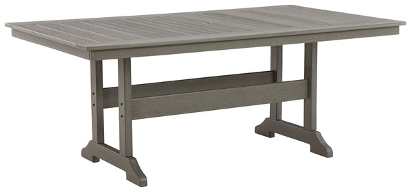 Itâ€™s the dawn of a new day for gray. Embrace the style trend with this outdoor dining table. Crafted of HDPE material that combines the exceptional durability and weather resistance you need with the â€œwood lookâ€ you love, the rectangular table takes