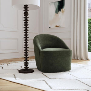  modern character of an upholstered accent chair. It swivels