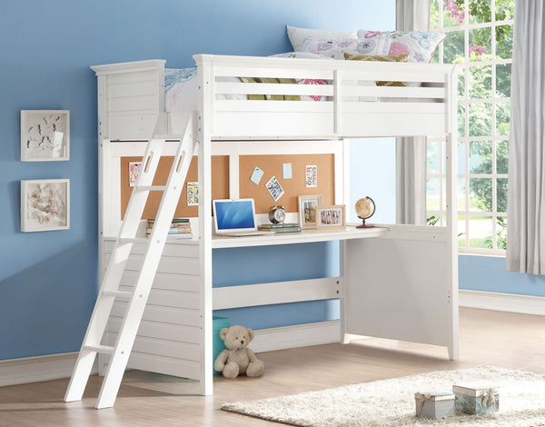 You could not ask for more when you have the Lacey twin size loft bed. A working station in the bedroom, gives your children plenty of room to sleep, study, and relax in one compact space. Safety full-length rails surround the sleeping area so even the mo