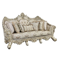 Bring a touch of divine royalty into your living space with the Danae sofa. Beautifully designed with over-the-top crown and floral moldings to reflect the inner royal in you. Classic features such as a tufted backrest help enhance the piece. The sturdy w