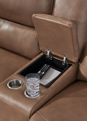 DeepWakes - Caramel - Power Reclining Loveseat / Console / Adjustable Headrest