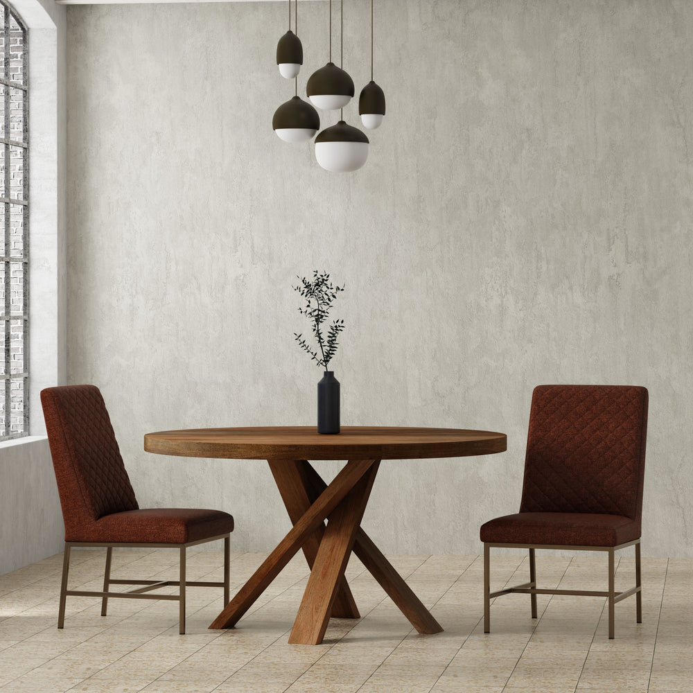 Bring a touch of global-inspired elegance to your dining room with the 60 Inch Round Dining Table. This handcrafted table is made from solid mango, giving it a unique aesthetic with natural variations of color, wood grain, and knots. The round table is pa