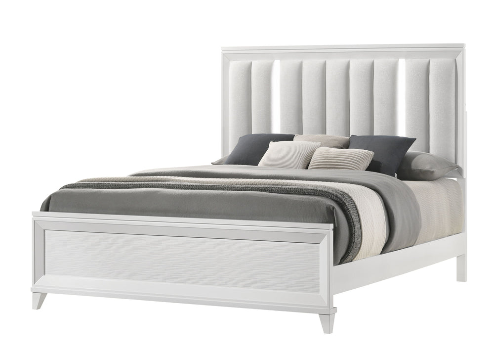 This bedroom set is the epitome of modern elegance, designed for those who desire a sleek and sophisticated sleeping environment. The crisp white finish of the furniture brings a refreshing vibrancy to the room, making it feel both spacious and inviting. 