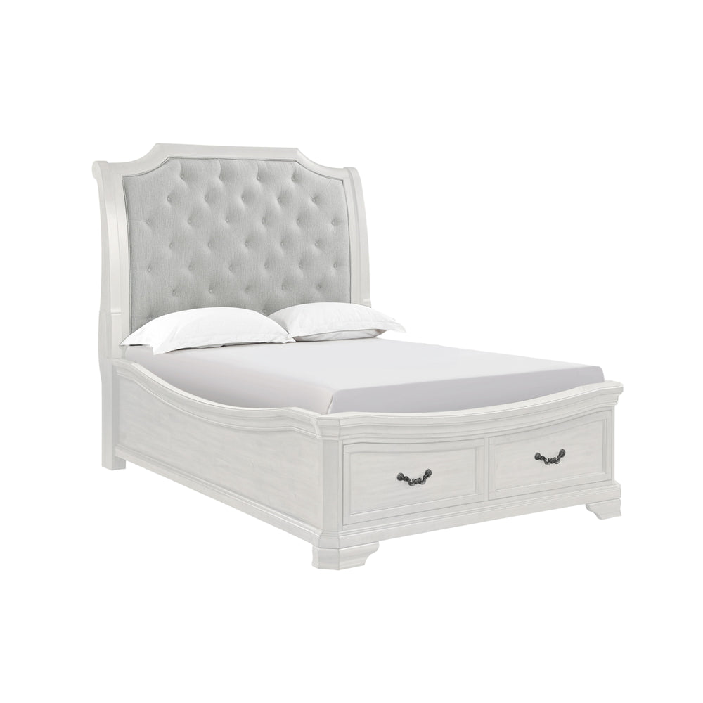 Introducing the Lyndhurst Bed in Vintage Whiteâ€”a marvel of enduring craftsmanship. Crafted from solid Acacia, Acacia veneers, and manufactured wood, this bed ensures unparalleled strength and durability. Its heirloom white finish, achieved through a met