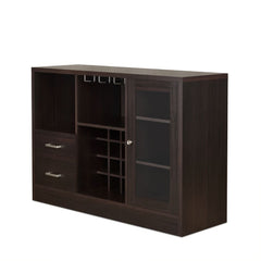 Store your beloved wines with this classic but trendy rectangular Hazen server to have them ready anytime. This server has 1 front door with 2 shelfs inside , 2 drawers, 2 open compartments, wine rack and steam ware glass rack, providing plenty storage sp