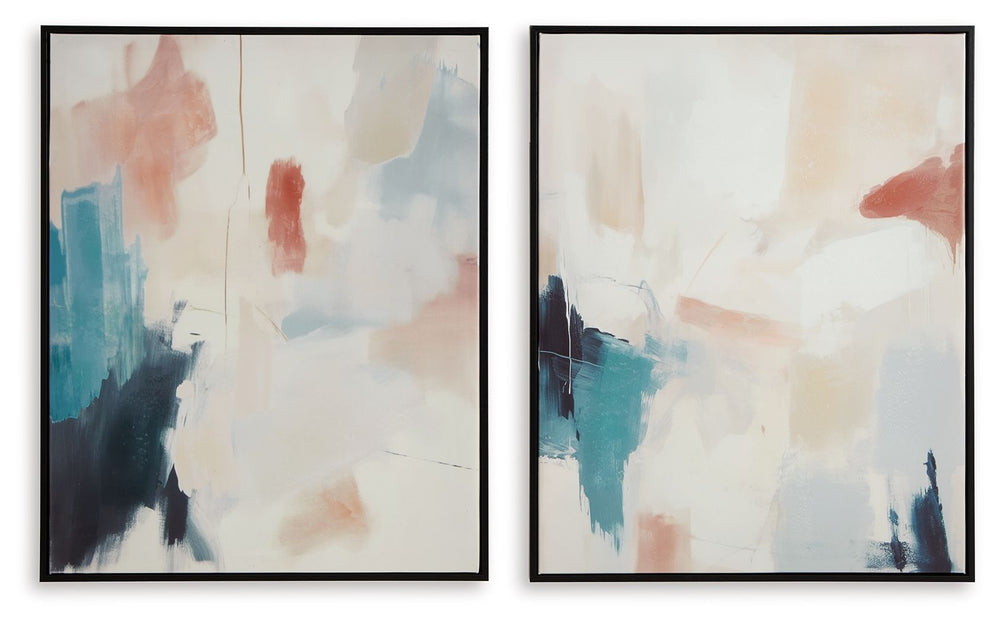 If you agree art should be open to interpretation, then let this wall art set express itself. We love how the quiet shades of blue, pink, white and cream softly speak volumes from the canvas. Hand-painted embellishment adds dimension that makes it all the