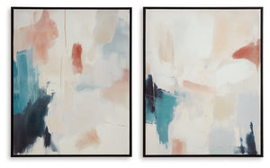 If you agree art should be open to interpretation, then let this wall art set express itself. We love how the quiet shades of blue, pink, white and cream softly speak volumes from the canvas. Hand-painted embellishment adds dimension that makes it all the
