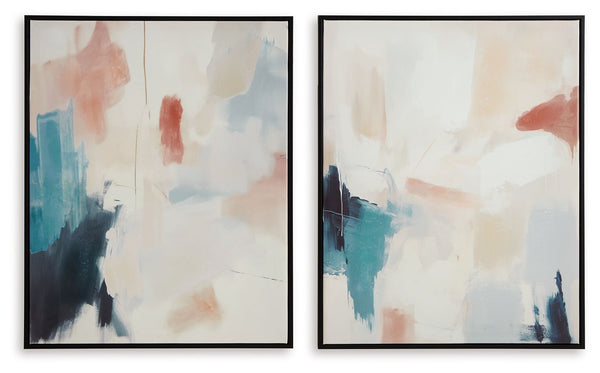 If you agree art should be open to interpretation, then let this wall art set express itself. We love how the quiet shades of blue, pink, white and cream softly speak volumes from the canvas. Hand-painted embellishment adds dimension that makes it all the