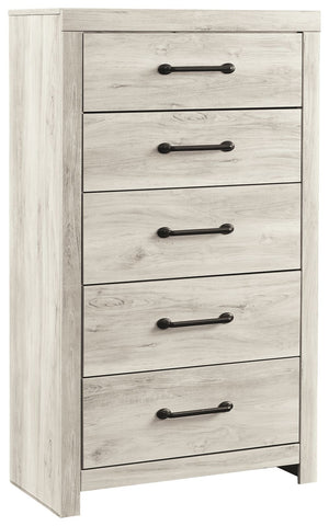 What a delightful take on rustic industrial style. Whether modern loft or modern farmhouse, this chest makes itself at home. The wispy whitewash palette enhances without covering the grain for that weathered look you crave. Elongated drawer pulls elevate 