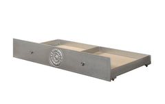 Add some smart ideas and bright accents to your child-'s bedroom with the Powell Trundle. In a glimmering silver finish and wooden carving details on the frame of trundle create a brilliant look into any bedroom. The function and design of this bed are el