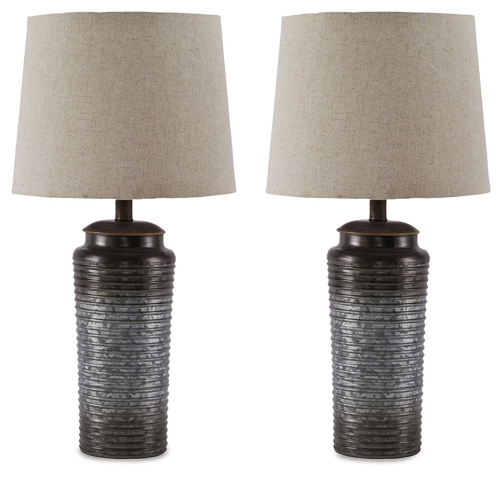 Grace your space with the earthy elegance of this metal table lamp. A top-and-bottom ombre effect on the galvanized metal base is delightfully different. Ribbed texturing adds that much more interest.<br><br><b>Additional Dimensions</b><br><ul><li>Shade: 