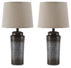 Grace your space with the earthy elegance of this metal table lamp. A top-and-bottom ombre effect on the galvanized metal base is delightfully different. Ribbed texturing adds that much more interest.<br><br><b>Additional Dimensions</b><br><ul><li>Shade: 