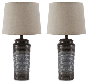 Grace your space with the earthy elegance of this metal table lamp. A top-and-bottom ombre effect on the galvanized metal base is delightfully different. Ribbed texturing adds that much more interest.<br><br><b>Additional Dimensions</b><br><ul><li>Shade: 