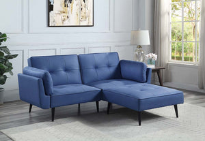 The Collection adjustable sofa and ottoman is bringing back mid-century style with a contemporary twist. This chic adjustable sofa is the perfect addition to any small living space. Upholstered in an eye-catching pink fabric, the piece has a tufted back a
