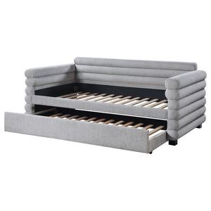 Patricia - Boucle Upholstered Twin Day Bed With Trundle - Gray