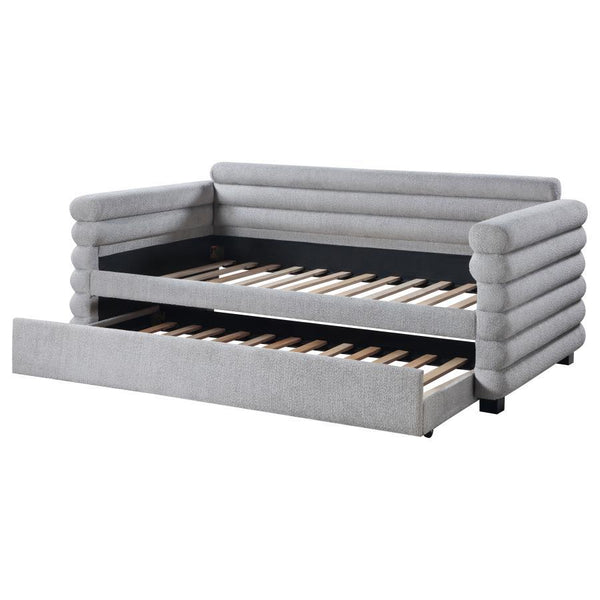 Patricia - Boucle Upholstered Twin Day Bed With Trundle - Gray