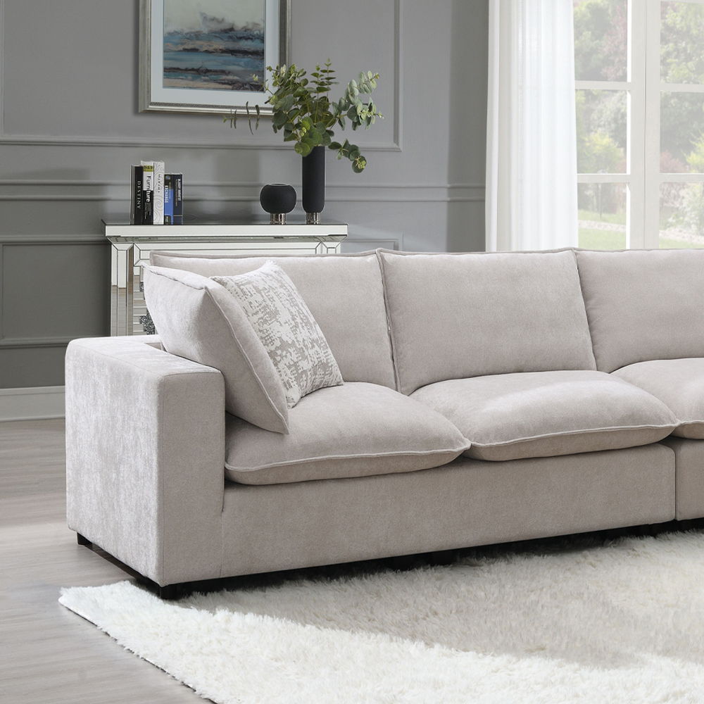 Marisa - Modular Left Facing Loveseat With 2 Pillows - Beige Boucle<br/><br/><b>Product Features</b><ul><li>Seat Construction: Full Foam</li><li>Wooden Inner Frame</li><li>Loose Seat & Back Cushion</li><li>KD Legs</li><li>Wooden Legs</li><li>Feather Down 