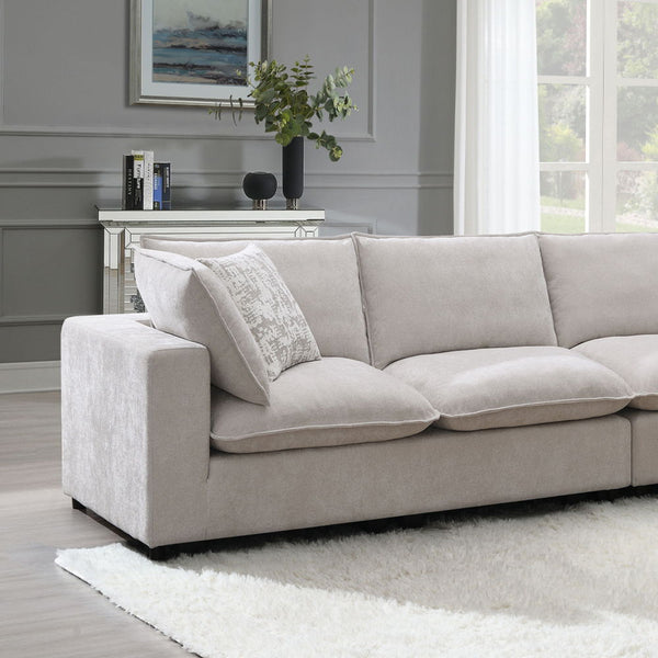 Marisa - Modular Left Facing Loveseat With 2 Pillows - Beige Boucle<br/><br/><b>Product Features</b><ul><li>Seat Construction: Full Foam</li><li>Wooden Inner Frame</li><li>Loose Seat & Back Cushion</li><li>KD Legs</li><li>Wooden Legs</li><li>Feather Down 