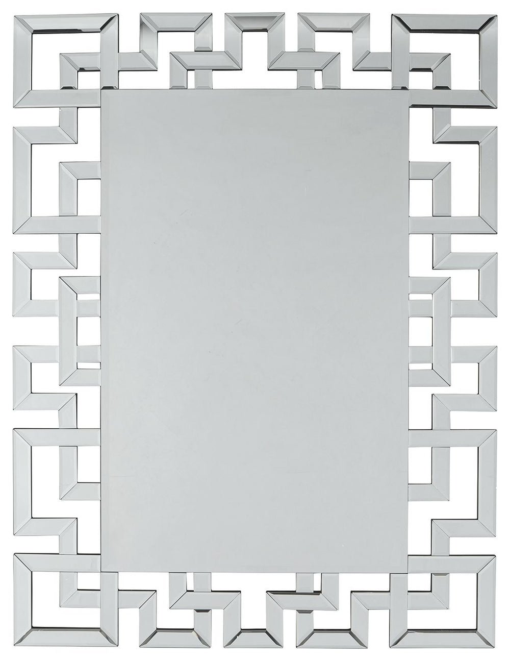 Wowing with a linear Greek key frame, this wall mirror is a beautiful reflection of your style. Whether hung vertically or horizontally, this alluring mirror is on the cutting edge of cool.<br><br><b>Additional Dimensions</b><br><ul><li>Inner mirror: 0-"<