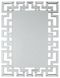 Wowing with a linear Greek key frame, this wall mirror is a beautiful reflection of your style. Whether hung vertically or horizontally, this alluring mirror is on the cutting edge of cool.<br><br><b>Additional Dimensions</b><br><ul><li>Inner mirror: 0-"<