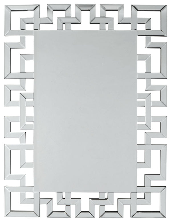 Wowing with a linear Greek key frame, this wall mirror is a beautiful reflection of your style. Whether hung vertically or horizontally, this alluring mirror is on the cutting edge of cool.<br><br><b>Additional Dimensions</b><br><ul><li>Inner mirror: 0-"<