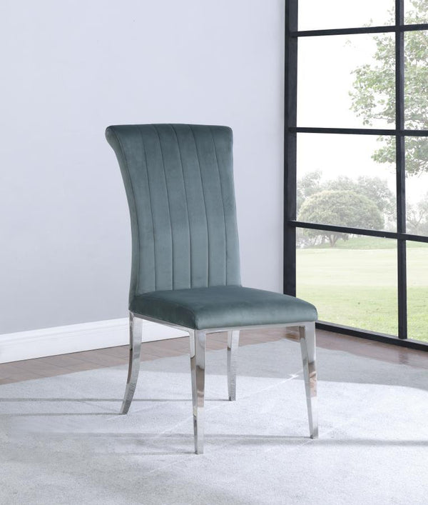  upholstered in rich grey velvet for a luxe look and feel. The tall