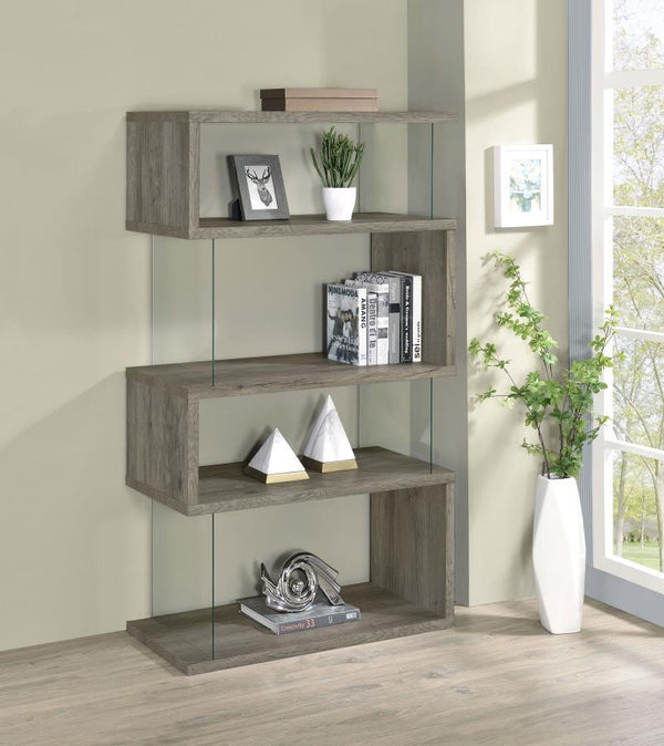  supported by clear glass side panels that lend a modern flair to this furniture piece. Per