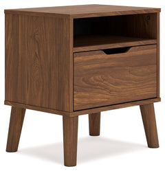 What do you get when you mix a minimalist profile with a warm finish? With sleek simplicity and a rich auburn hue, this nightstand delivers cool, contemporary style with a nod to mid-century modern design. A hardware-free aesthetic and a spacious drawer p