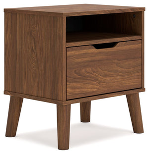 What do you get when you mix a minimalist profile with a warm finish? With sleek simplicity and a rich auburn hue, this nightstand delivers cool, contemporary style with a nod to mid-century modern design. A hardware-free aesthetic and a spacious drawer p