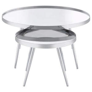 Kaelyn - 2 Piece Round Mirror Top Nesting Coffee Table - Chrome
