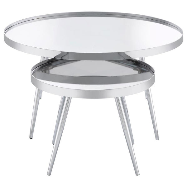Kaelyn - 2 Piece Round Mirror Top Nesting Coffee Table - Chrome