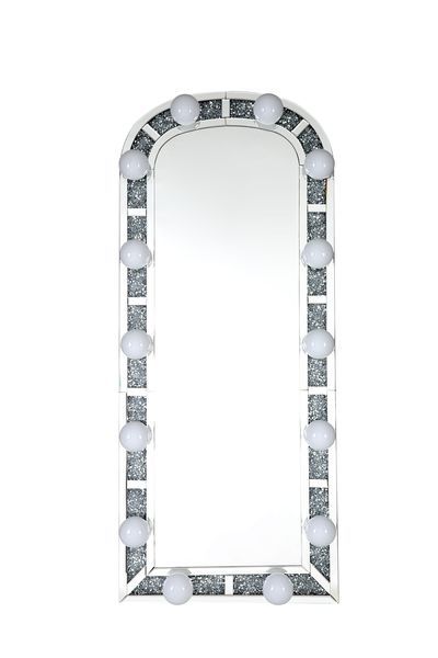 Accent Floor Mirror Hollywood Mirror Bulbs Not Included Beveled Mirrored Frame Trim: Faux Diamond Inlay & Clear Glass<br/><br/><b>Product Features</b><ul><li>Accent Floor Mirrorâ€§ Hollywood Mirrorâ€§ Bulbs Not Includedâ€§ Beveled Mirrored Frameâ€§ Trim: 