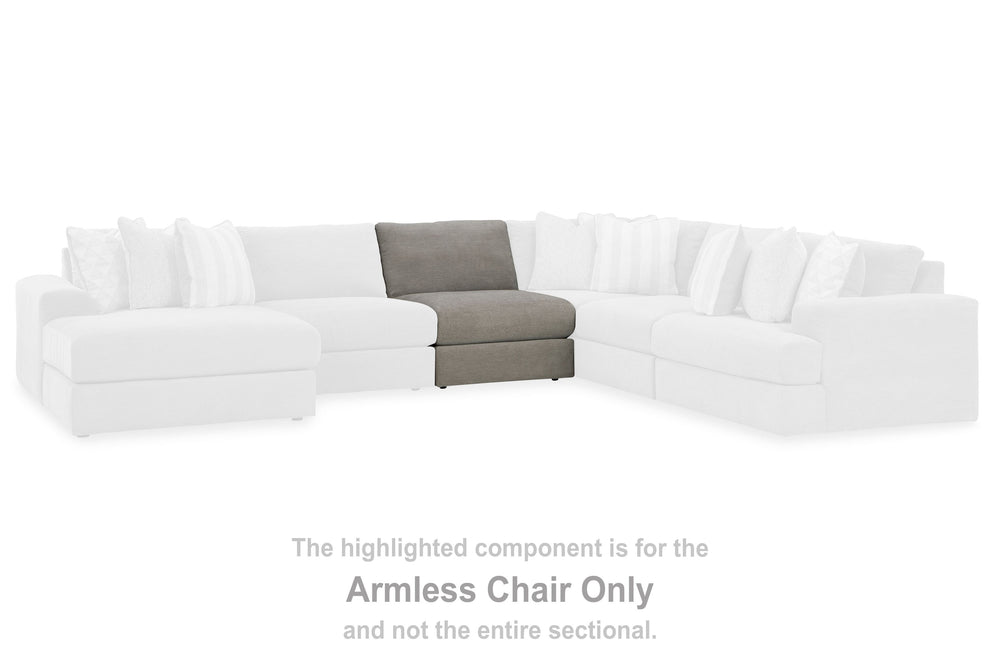 This armless chair is made with polyester chenille and polyester upholstery. Fully finished on all sides, it pairs with other items in the series to make a modular sectional.<br><br><b>Additional Dimensions</b><br><ul><li>Seat depth: 28-"</li><li>Seat hei