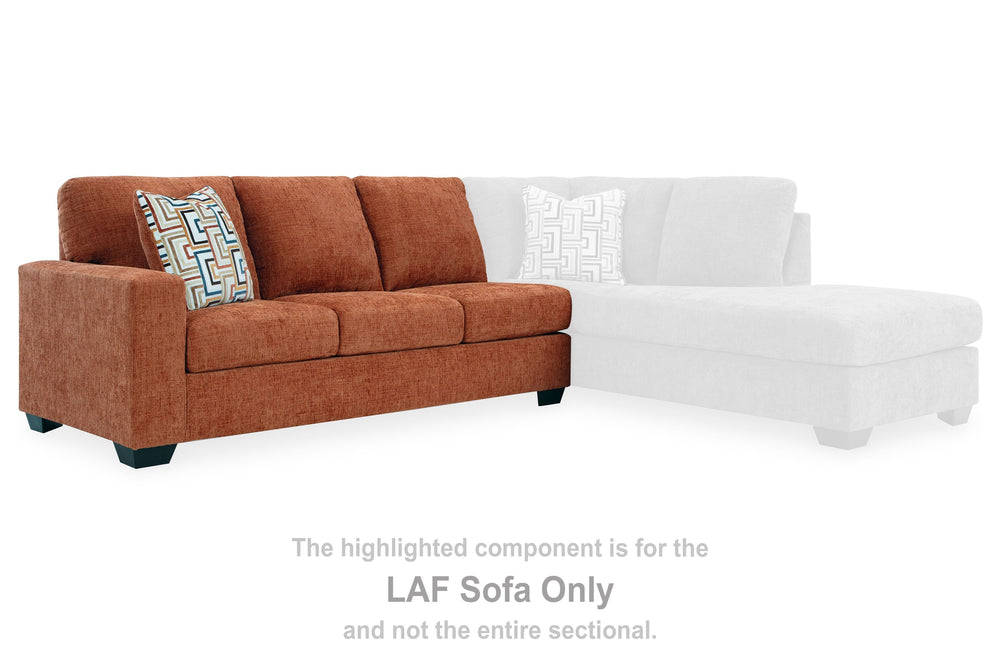 This left-arm facing sofa is made with polyester upholstery. Pairs with other items in the series to make a sectional.<br><br><b>Additional Dimensions</b><br><ul><li>Arm height: 25-"</li><li>Seat depth: 21-"</li><li>Seat height: 20-"</li><li>Top of cushio