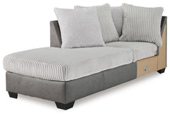 This left-arm facing corner chaise is made with polyester and faux leather upholstery. Pairs with other items in the series to make a sectional.<br><br><b>Additional Dimensions</b><br><ul><li>Seat depth: 74-"</li><li>Seat height: 20-"</li><li>Top of cushi