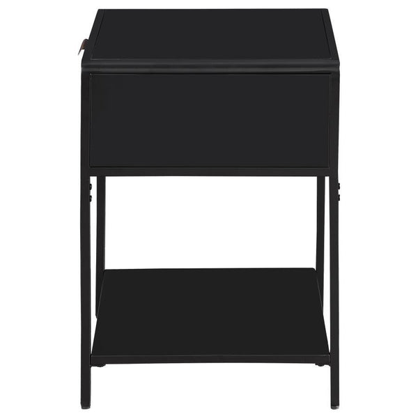 Amherst - 1-Drawer Radio Weave Rattan Metal Side Table - Black
