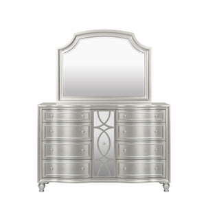 Meet the Reflection Mirror in Silver, expertly crafted from solid Pine and high-quality manufactured wood for enduring strength and durability. Its glamorous matte silver finish adds an elegant frame to the dresser mirror, enhancing any bedroom decor with