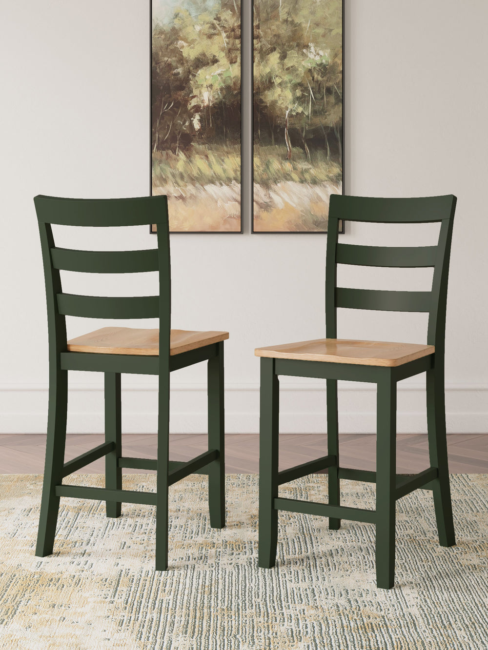 Complement your homeâ€™s simply relaxed sensibility with this counter height bar stool. A charming green hue offers a chic contrast to the natural wood tone, for a casual look that vibes with a variety of aesthetics. Its hard, contoured seat design priori