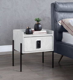 Metis nightstand w/ USB in vintage white top grain leather.
