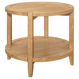 Encourage a warm, welcoming ambiance with the choice of a modern farmhouse end table. Its round profile is crisp and familiar, while offering movement and flowing energy. The table is crafted in Asian hardwood for optimal quality and received a warm maple