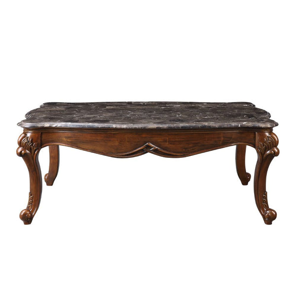 Rectangular Coffee Table â€¢ NO Storage â€¢ Marble Top â€¢ Wooden Frame with Raised Scrolled Trim and Floral Motifs (Vintage Hand-Brush Finish) â€¢ Queen Anne Leg<br/><br/><b>Product Features</b><ul><li>Exclusive Design</li><li>Occasional Tables</li><li>M