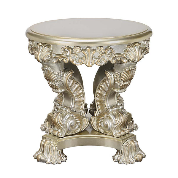  the Sorina coffee table is a great addition to your living room. The silver and gold finishes complement each other flawlessly. This coffee table showcases elaborate carvings on the table base to recreate 