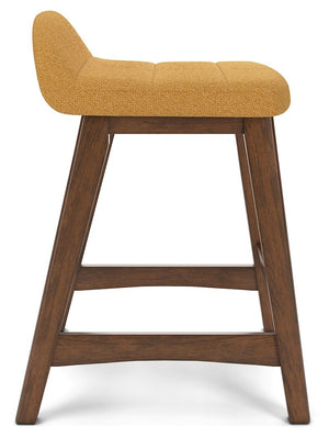 Lyncott - Mustard / Brown - Upholstered Barstool (Set of 2)