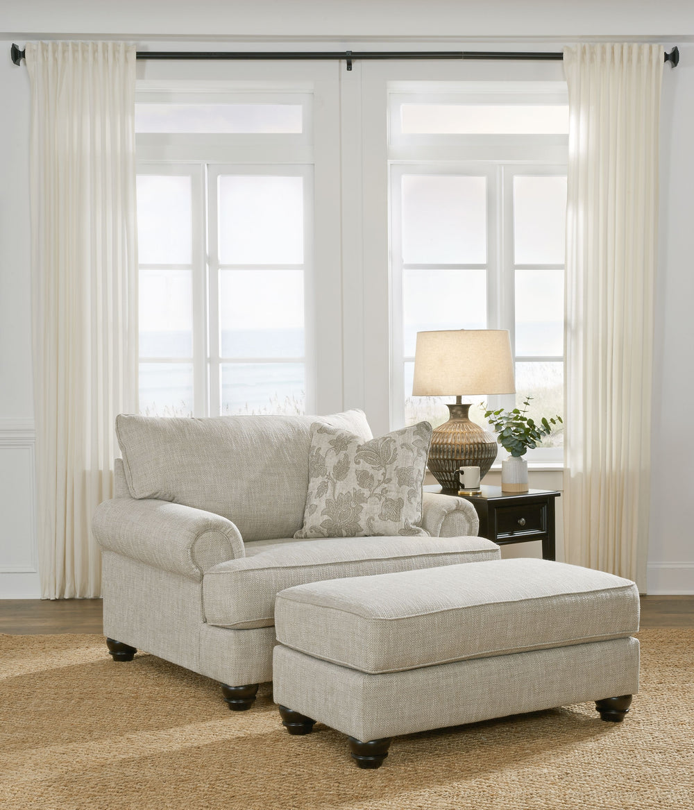 For a fresh spot in your space, turn to this designer chair and ottoman. Wind down at the end of a long day when you sink into this canyon of comfort. <h4><b>Asanti - Fog - Chair and a Half</b></h4> <table width=-"100%-"><colgroup><col style=-"width: 30%