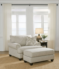 For a fresh spot in your space, turn to this designer chair and ottoman. Wind down at the end of a long day when you sink into this canyon of comfort. <h4><b>Asanti - Fog - Chair and a Half</b></h4> <table width=-"100%-"><colgroup><col style=-"width: 30%
