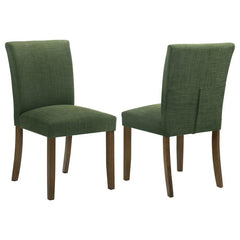 Upgrade your dining table with the fresh silhouettes and contemporary flair of this set of two modern side chairs. Each boasts an armless profile and lovely upholstery that creates the perfect touch of texture. Foam cushions provide exemplary comfort, per